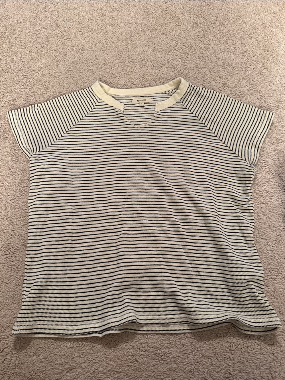 Madewell Striped Short-Sleeve Crew Neck Top in Ivory and Black